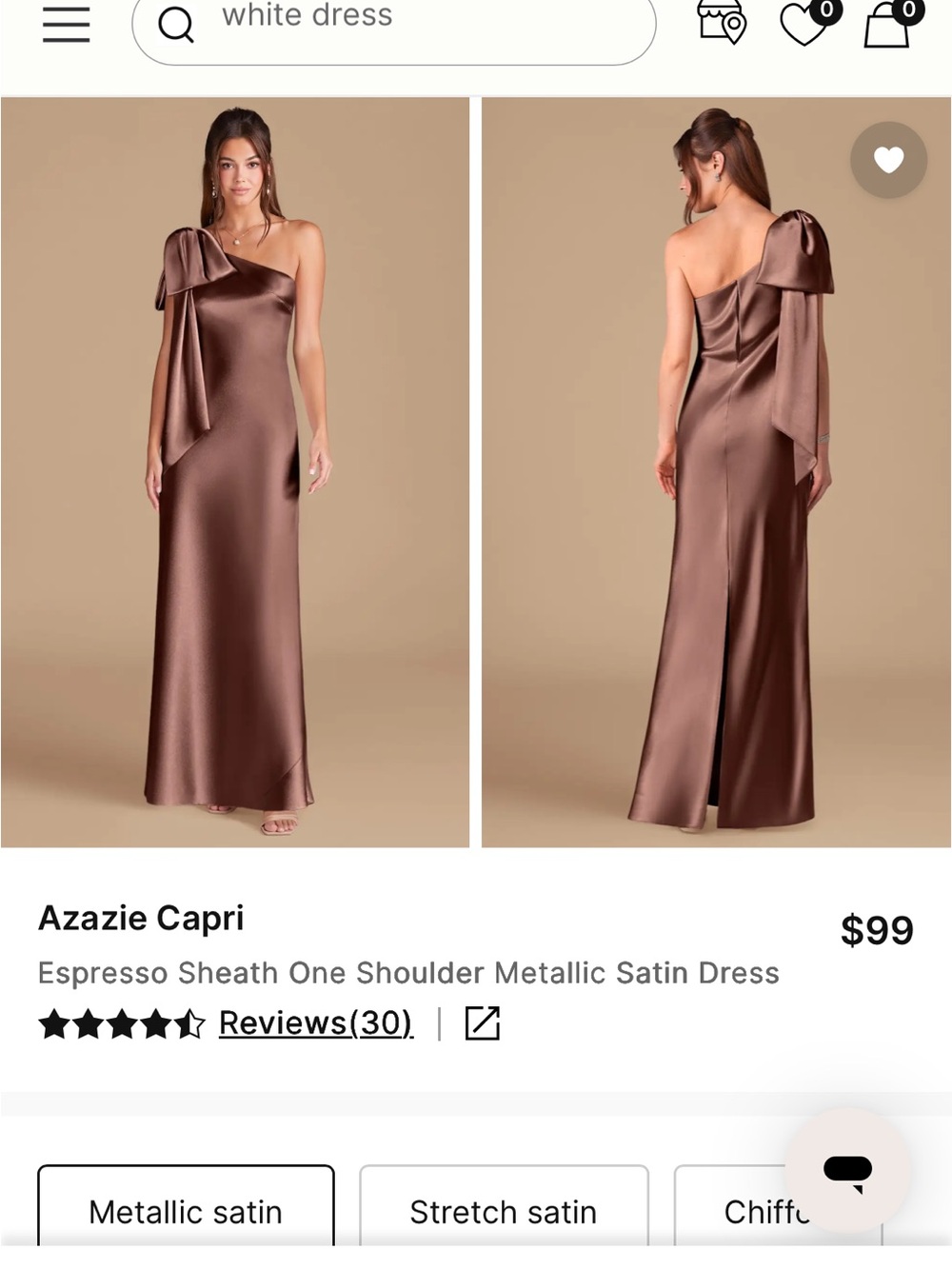 Azazie Espresso Metallic One-Shoulder Satin Gown